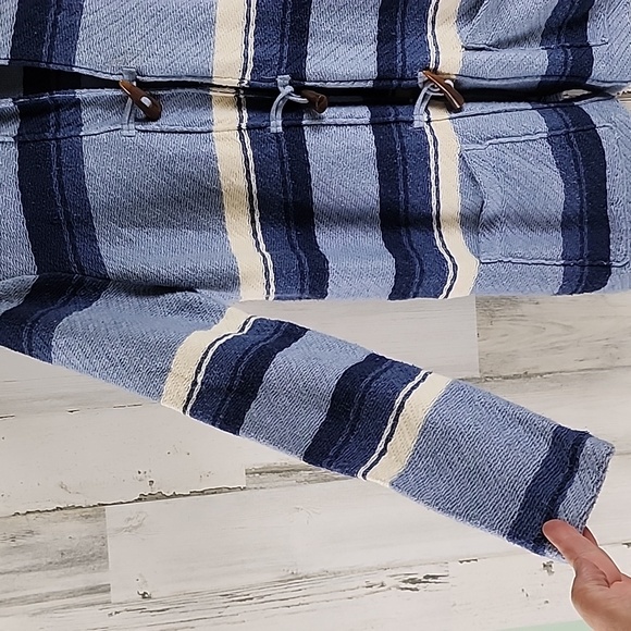 Chaps Denim blue striped hooded cardigan with toggle buttons coastal Size Medium - Picture 4 of 8